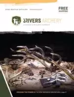 3Rivers Archery: A traditional longbow and wood arrows with natural feather fletching resting on a leather quiver.