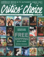 Critics’ Choice Video Catalog: A collection of high-quality DVD and Blu-ray cases organized on a wooden shelf