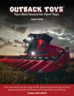 A collection of detailed die-cast farm tractor models in various scales from the Outback Toys Catalog.